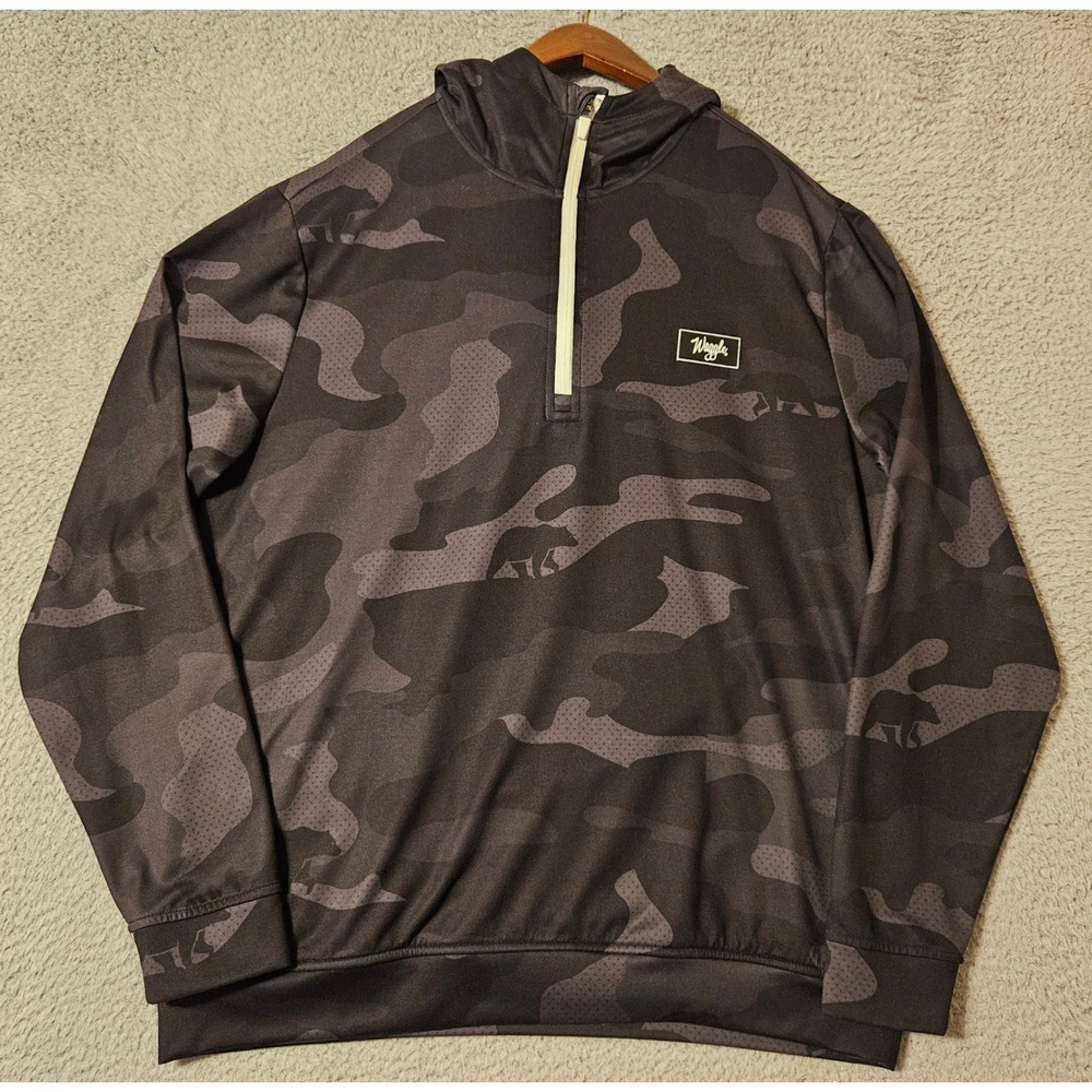 Waggle Men's Black Bear Camo Golf 1/2 Zip Hoodie Black Gray Men's Size Large
